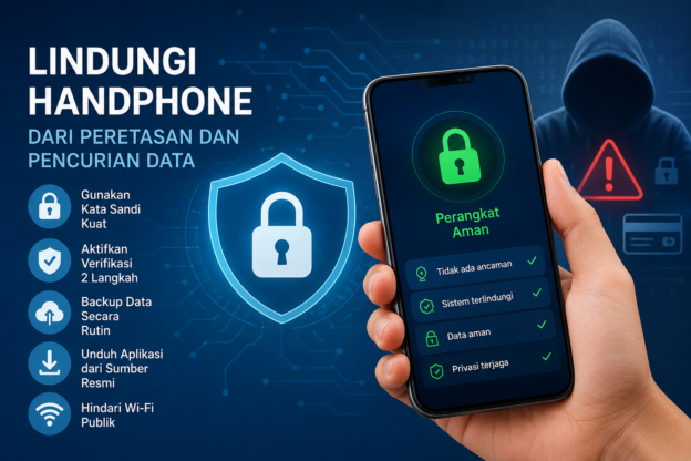 Cara menjaga handphone tetap aman dari peretasan dan pencurian data dengan perlindungan akun, backup rutin, dan penggunaan aplikasi resmi.